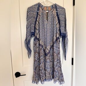 Elegant Blue Floral Women's Dress